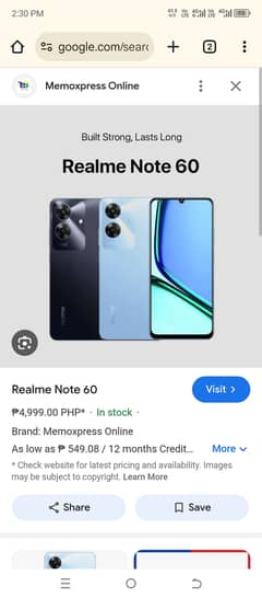 Realme note 60 4/128