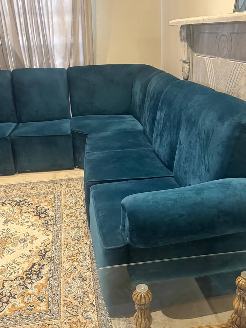 Velvet 7 seater corner sofa 1