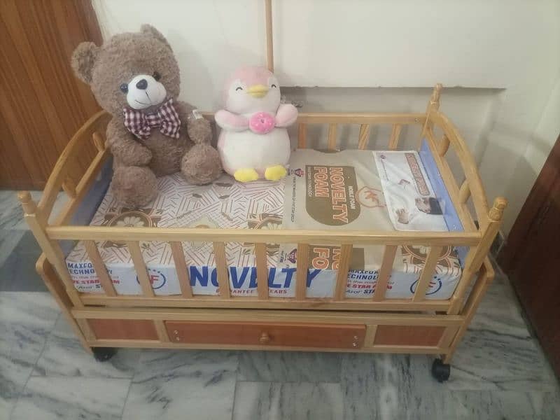 Baby Cot and swing (including Mattress) with wheels and drawer 1