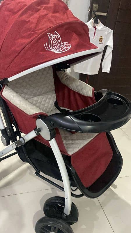 butterfly Pram in mehrun/red color - Unisex Stroller Pram 2