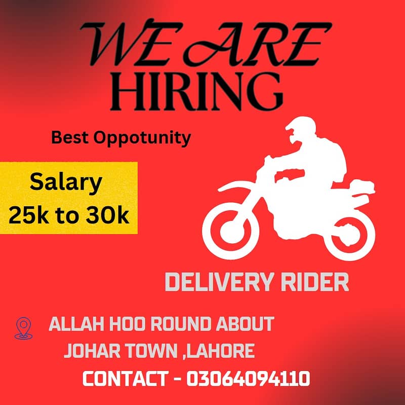 Cashier & Delivery Rider Required For Restaurant 1