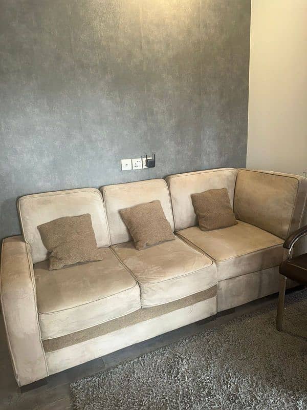 L shaped 7 seater beige sofa 1