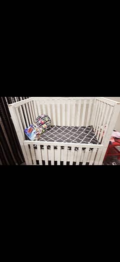 self-made solid wooden baby cot with 2 drawers , 9/10 condition,