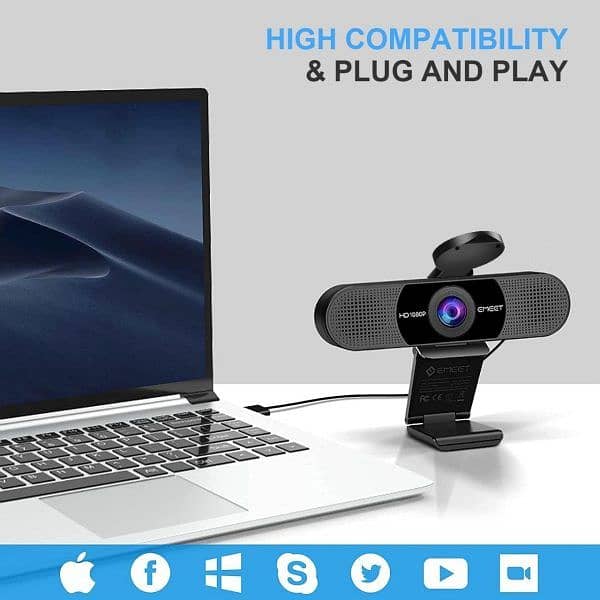 C960 Emeet 1080p Webcam With Microphone, Web Camera, 2 Mics 3