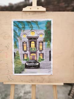 Ferrari car with beautiful house painting with acrylic color