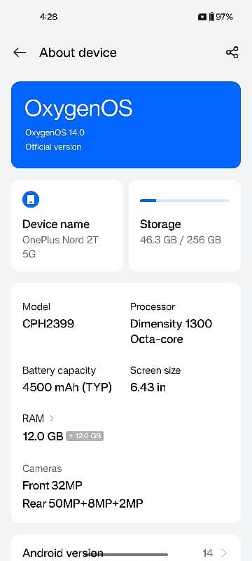 Oneplus Nord 2T 5G Dimensity 1300 equal to 8 Gen1 12+12/256gb Dual sim 7