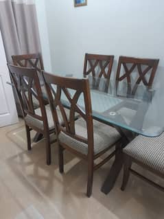 Wooden Chairs with Thick premium glass table