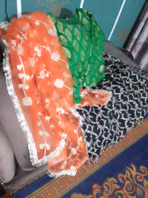 lehenga black with orange dupata and green shirt 2