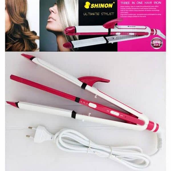 Shinon (KM-3304) 3 in 1 Hair Straightener, Crimper & Curler (Imported) 0