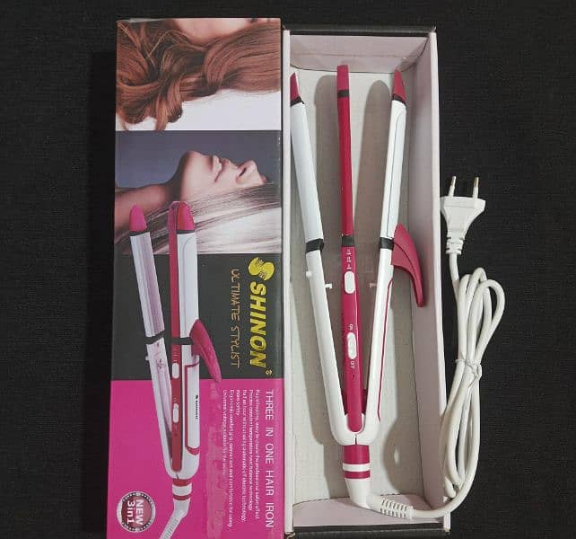 Shinon (KM-3304) 3 in 1 Hair Straightener, Crimper & Curler (Imported) 3