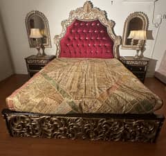 100% Sheesham King sized bed with heavy carving and deco paint