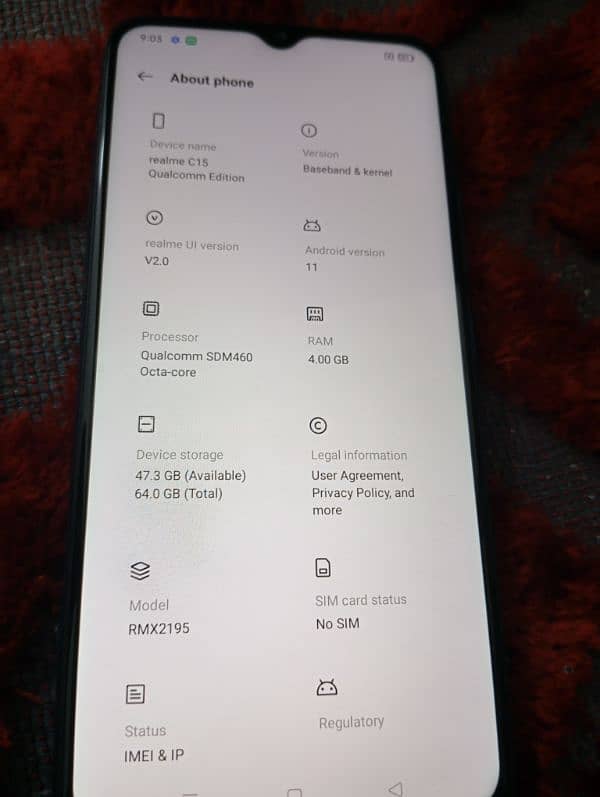 Realme C15 Qualcomm Adition 4/64 6000 batery 10/10condition CmpleteBox 6