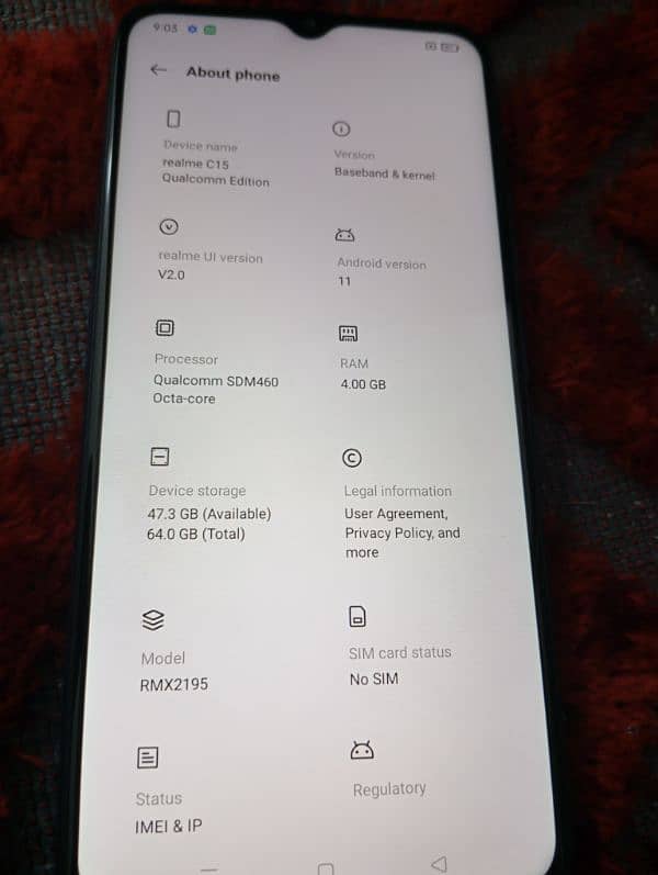 Realme C15 Qualcomm Adition 4/64 6000 batery 10/10condition CmpleteBox 9