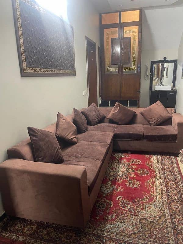 L shaped sofa brown 1