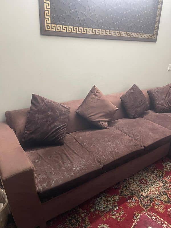 L shaped sofa brown 2