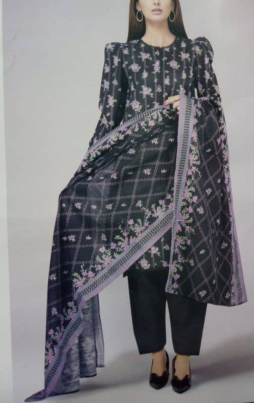 unstitched 3piece Printed Khaddar suit. 0