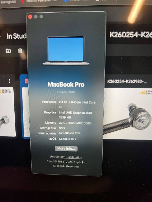 Macbook Pro 2019 i9 32gb Ram 300Gb SSD 3