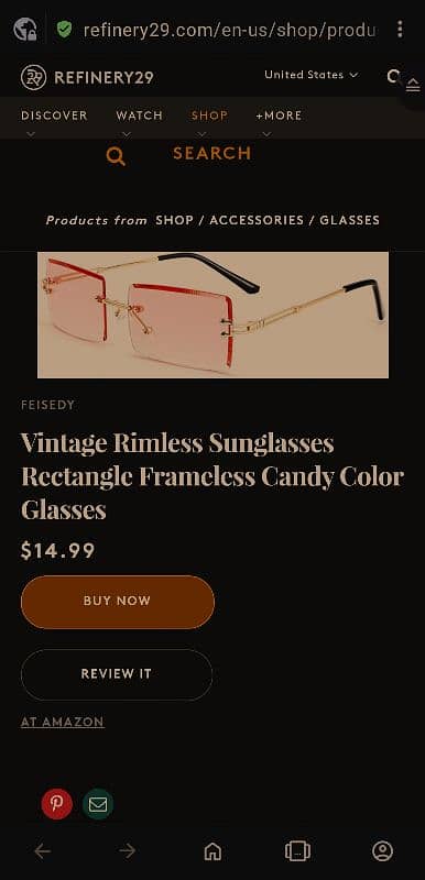 FEISEDY Vintage Rimless Sunglasses Rectangle Frameless Candy  Glasses 1