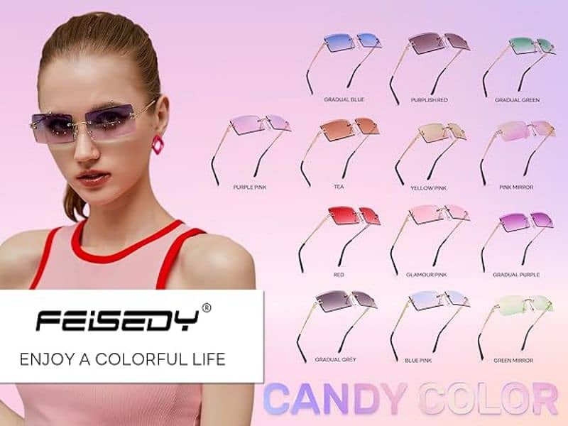 FEISEDY Vintage Rimless Sunglasses Rectangle Frameless Candy  Glasses 6