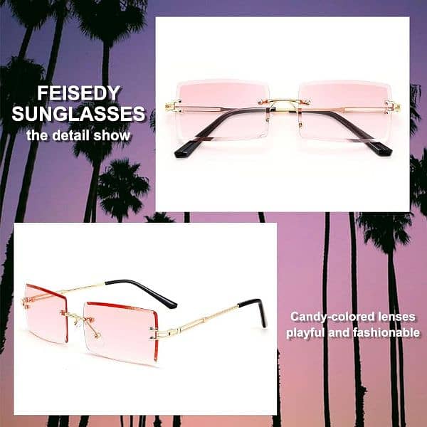 FEISEDY Vintage Rimless Sunglasses Rectangle Frameless Candy  Glasses 9