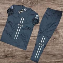 Men's Printed Polyester Track suit 2 Pcs Grey Set