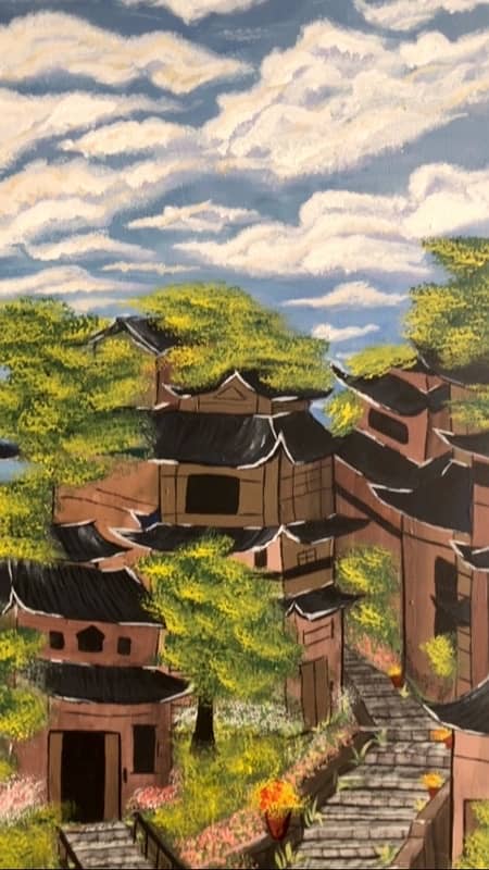 Beautiful hand painted Japanese inspired painting 2