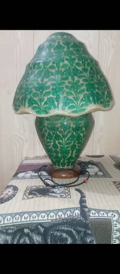 "Handcrafted Camel Skin Lamp - Green Floral Design"