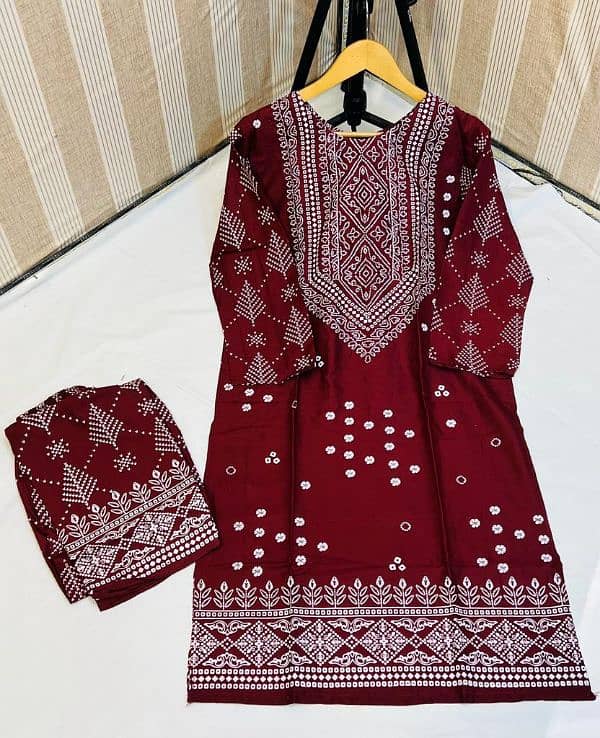 3 Pcs Women's Stitched Silk Embroidered Suit 0