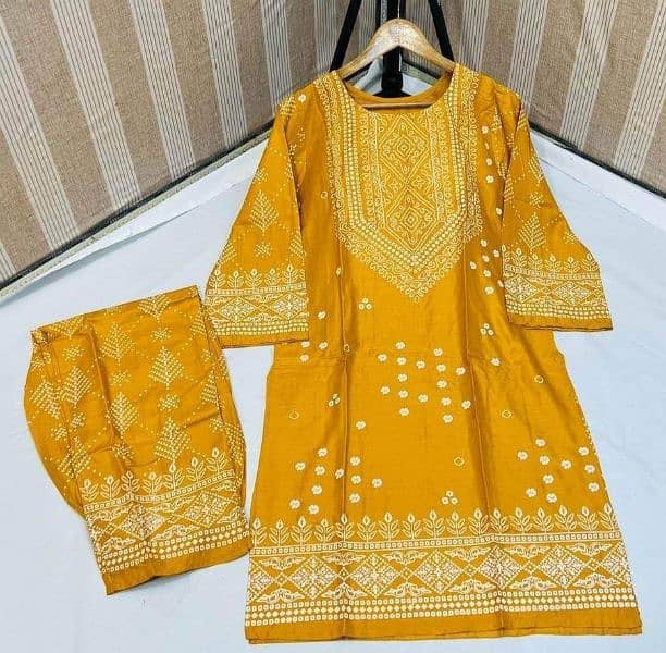 3 Pcs Women's Stitched Silk Embroidered Suit 1