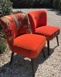 Handcrafted Velvet Chairs with Matching Ottoman