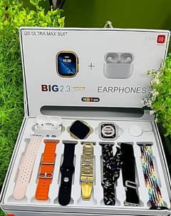 I20 Ultra Max Suit Smart Watch 10-in-1 Box | 7 Straps + Airpods 2