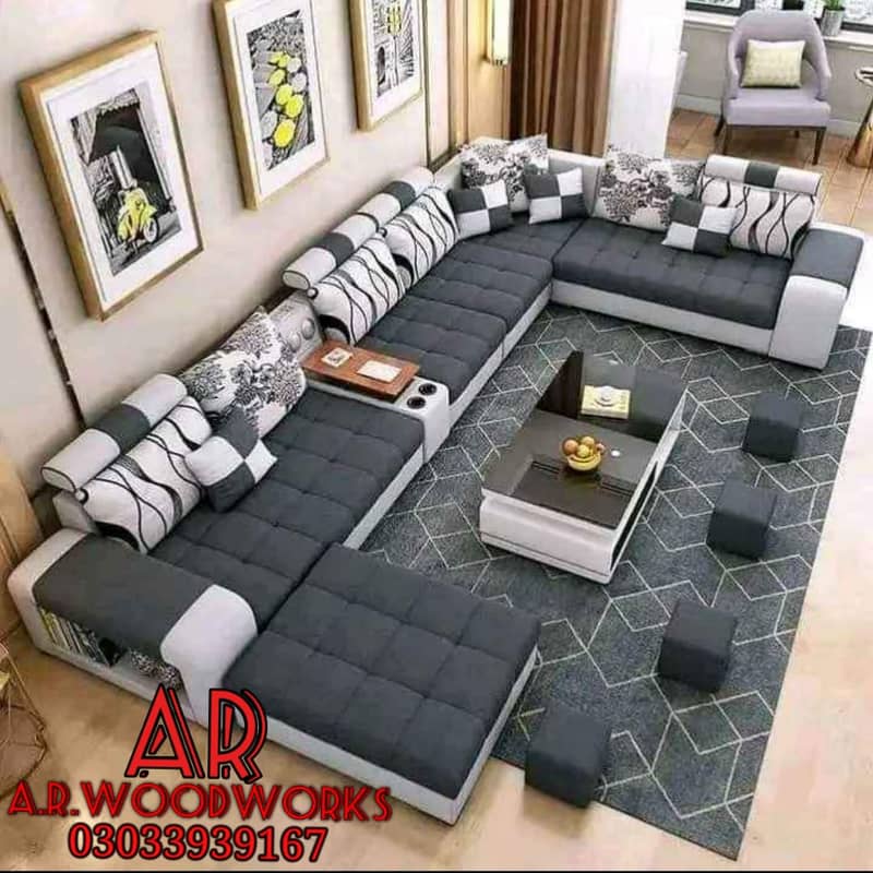 L shape sofa set / 5 seater sofa set / wooden sofa set / luxury sofa 3