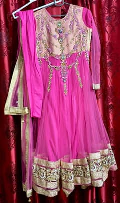 Bridal Pink net Maksi with net Duppata