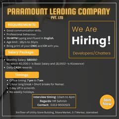 We are Hiring CSR (chatters/Developers)