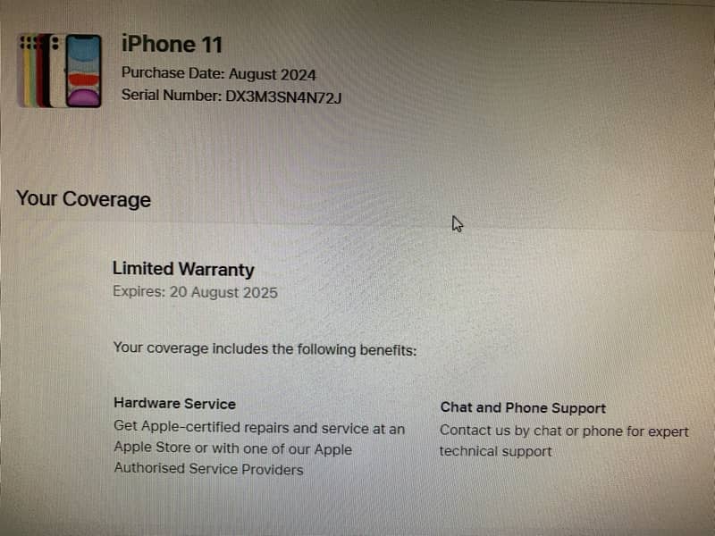 Iphone 11 64GB Non PTA August 2024 Purchase in official Warranty 10