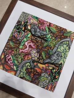 Embroidery 3D with painting design framed