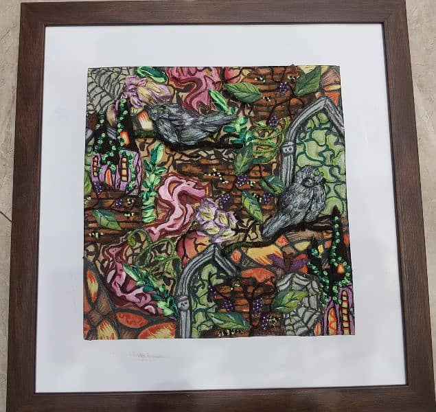 Embroidery 3D with painting design framed 5