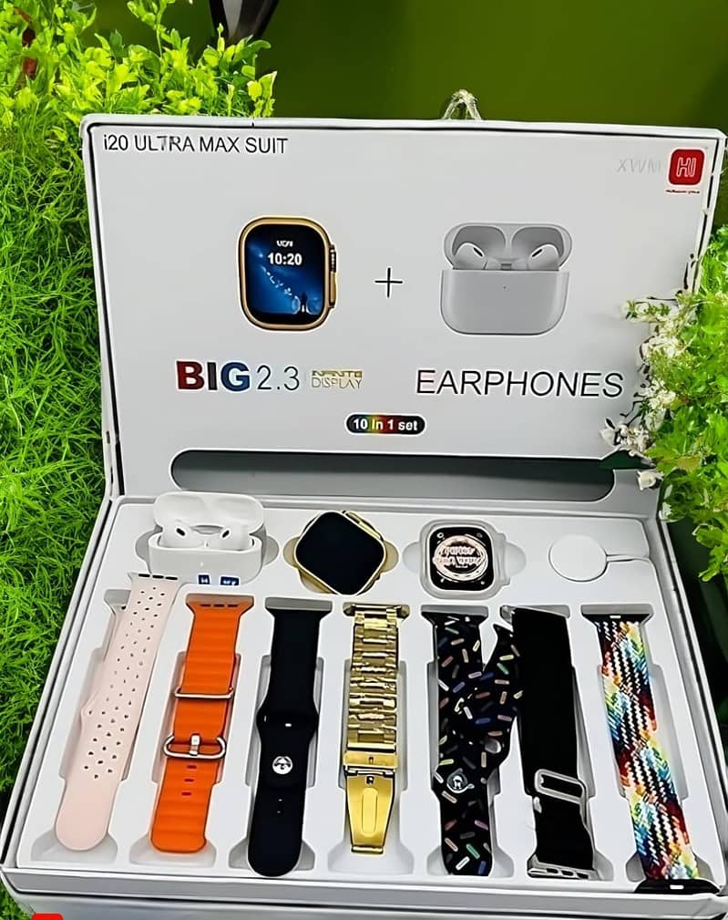 I20 Ultra Max Smartwatch 10-in-1 Bundle | 7 Straps, AirPods 2, 0