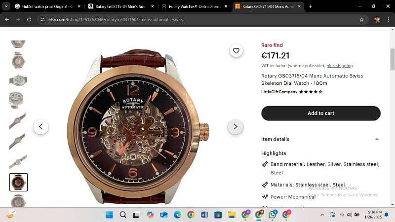 Rotary Mens Automatic Skeleton Two Tone Brown Leather Strap Watch 2