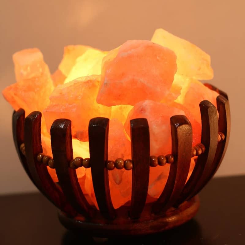 WOODEN BASKET SALT LAMPS Wooden Basket Salt Lamp Size: 7" x 7" inch 0