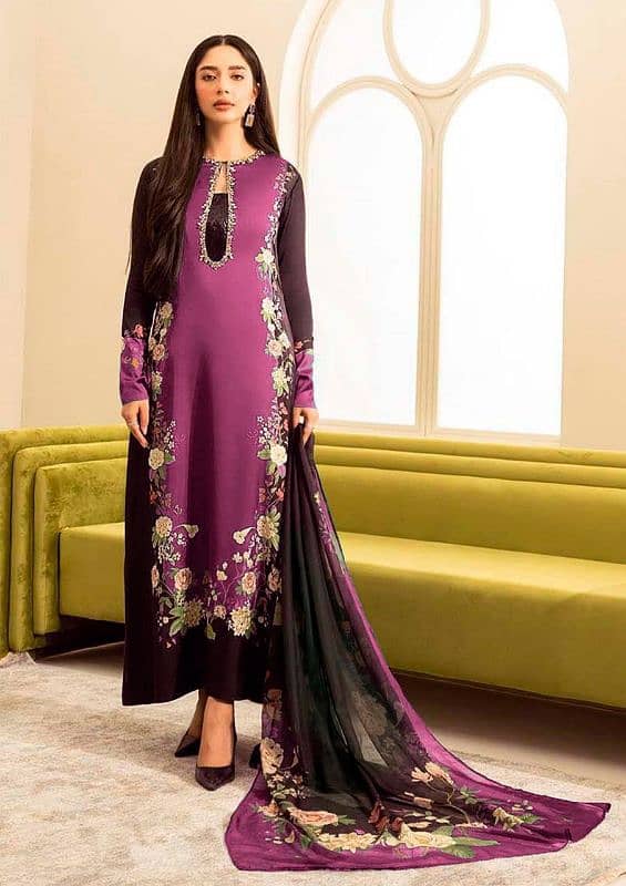 Exquisite Black and magenta  Silk Embroidered 3 pcs suit 0