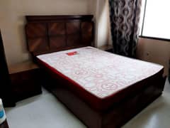 Queen Bed with Mattress and 2 Corner Tables