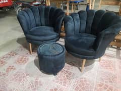 Luxury Velvet Shell Chair Set with Ottoman – Elegant & Stylish