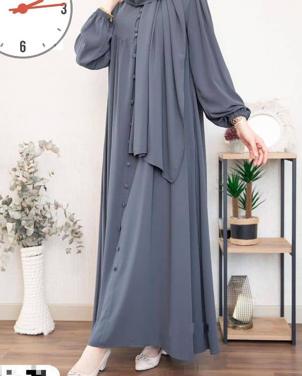 Stylish Grey Georgette Classic  Abaya With Stoller 3Pcs 2