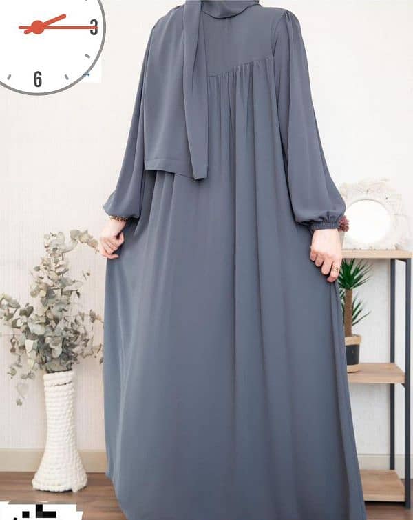 Stylish Grey Georgette Classic  Abaya With Stoller 3Pcs 3