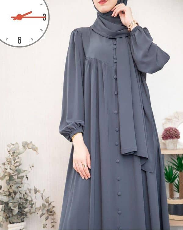 Stylish Grey Georgette Classic  Abaya With Stoller 3Pcs 4