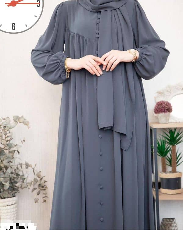 Stylish Grey Georgette Classic  Abaya With Stoller 3Pcs 5