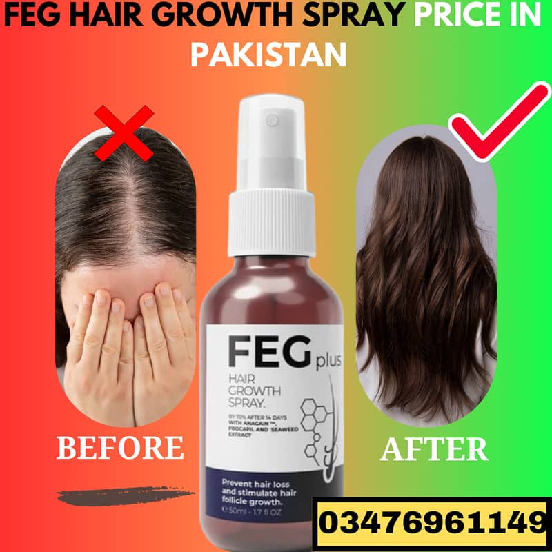 FEG plus Hair Growth Spray Price in Pakistan 8000 Size 50 M Brand	USA 2