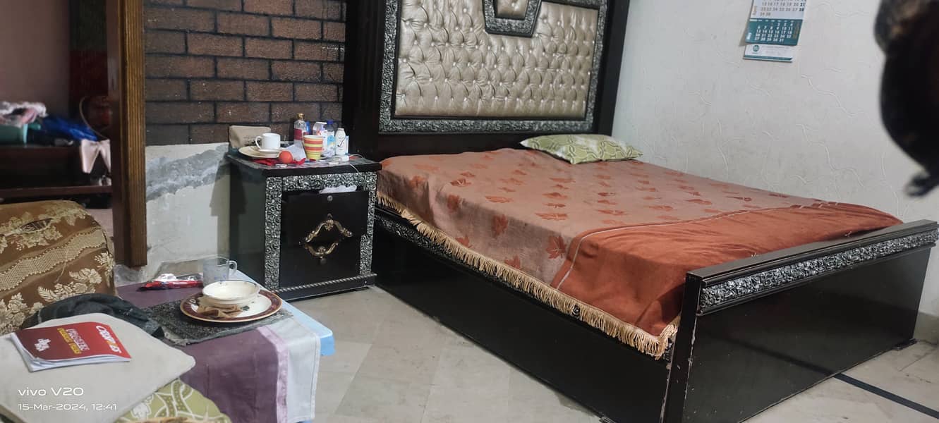 bed dressing, wooden dewaan and center table and iron dewan 1