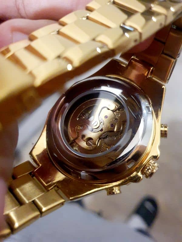 automatic watch for men golden bracelet with golden dial 1